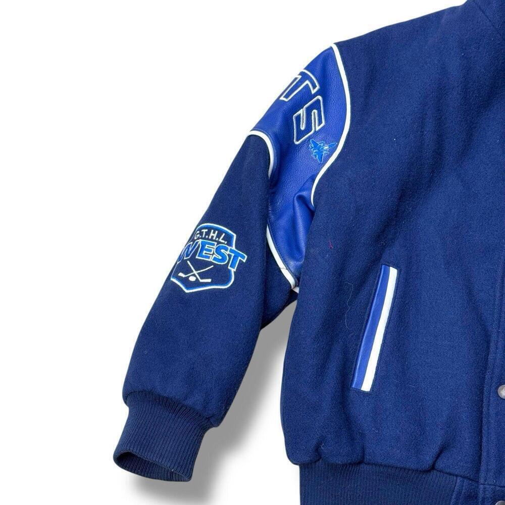 VTG 90s Mississauga Jets Varsity Jacket Wool Leather Trim Canada Made Youth XXL - Picture 4 of 10